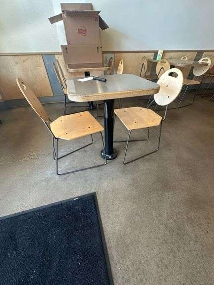 Wood Dining Table (Two-top) with Metal Base & Stainless Steel Top ( Includes 2 Chairs)