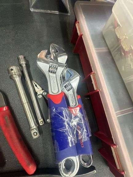 Assorted Wrenches, Adjustables, Ratcheting Sockets & Channel Locks