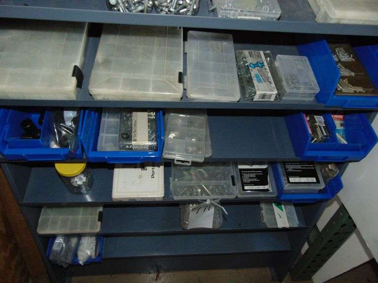 Metal Shelf of Misc. Screws, Implement Clips, Washers, Etc.