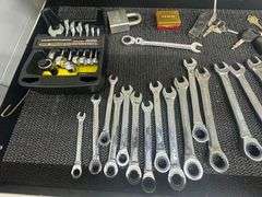 Assorted Wrenches w/ Ratcheting Socket Wrench & Crows Foot Wrenches