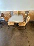 (3x) Wood Dining Tables with Metal Base & Stainless Steel Top ( Includes 4 Chairs for each table)