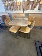 (3x) Wood Dining Tables with Metal Base & Stainless Steel Top ( Includes 4 Chairs for each table)
