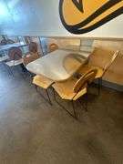 (3x) Wood Dining Tables with Metal Base & Stainless Steel Top ( Includes 4 Chairs for each table)