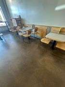 (3x) Wood Dining Tables with Metal Base & Stainless Steel Top ( Includes 4 Chairs for each table)