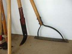 Yard Tools, Post Hole Digger, Bush Ax, Sling Blade, Hoe & Handle