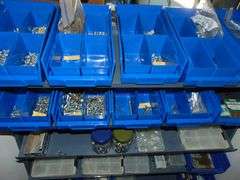 Metal Shelf of Misc. Screws, Implement Clips, Washers, Etc.