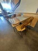(3x) Wood Dining Tables with Metal Base & Stainless Steel Top ( Includes 4 Chairs for each table)