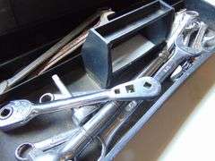 Tool Box of Wrenches & Screw Drivers