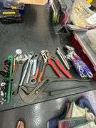 Assorted Wrenches, Adjustables, Ratcheting Sockets & Channel Locks