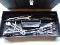 Tool Box of Wrenches & Screw Drivers