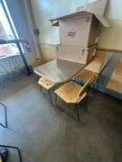 (3x) Wood Dining Tables with Metal Base & Stainless Steel Top ( Includes 4 Chairs for each table)