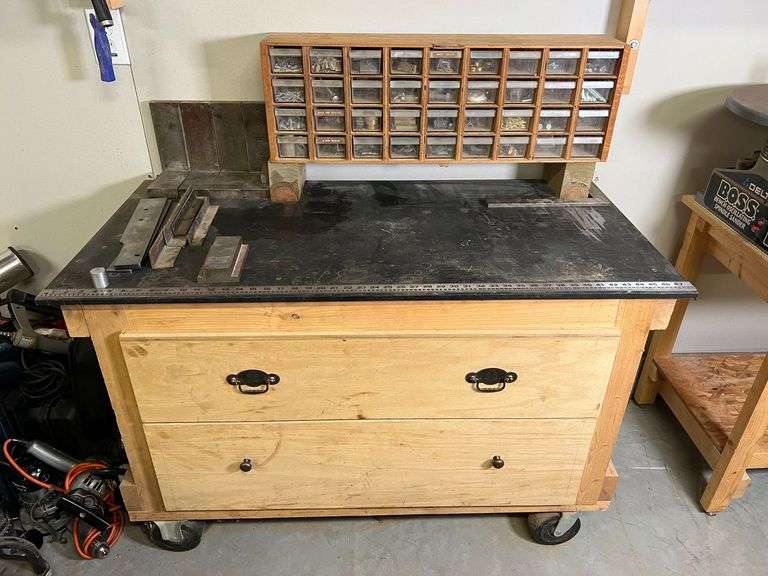 Metal Top Layout Table with Contents