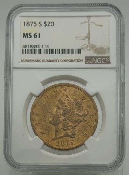 1875 S $20 Liberty Gold Coin NGC MS61 image