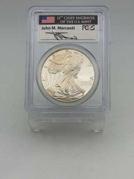 1996-P PCGS PR69DCAM Silver Eagle, 12th Chief Engraver John M. Mercanti Signed image