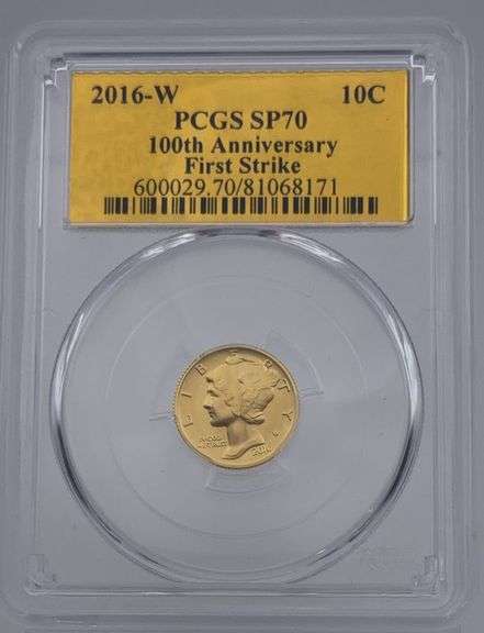 2016-W 1/10 OZ .9999 Gold Mercury Dime Centennial Series 10C SP 70 First Strike image