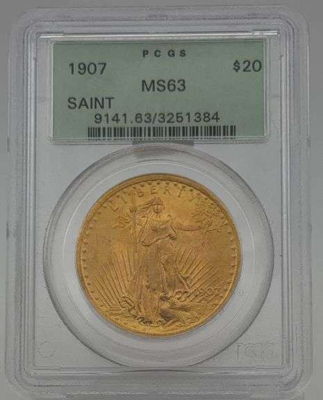 1907 PCGS MS63 Saint Gaudens $20 Gold Coin image
