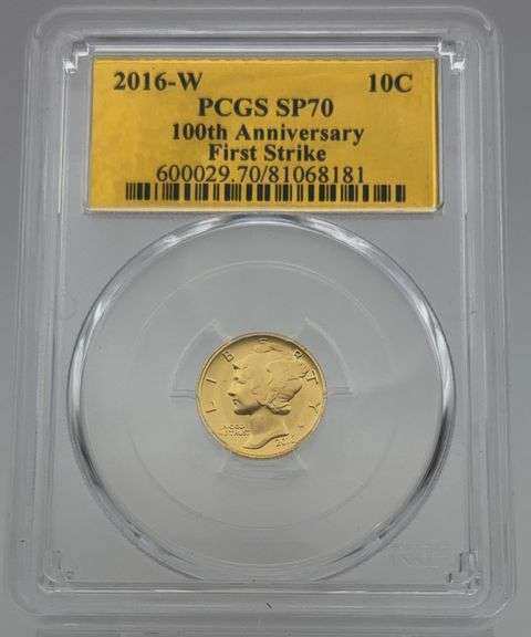 2016-W 1/10 OZ .9999 Gold Mercury Dime Centennial Series 10C SP 70 First Strike image