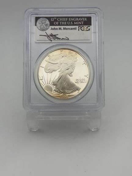 1990-S PCGS PR69DCAM Silver Eagle 12th Chief Engraver John M. Mercanti Autographed image