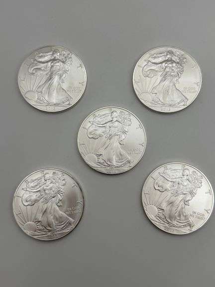 Lot of Five 2013 American Eagle 1oz .999 Fine Silver Dollars image