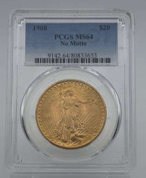 1908 $20 Gold Liberty - PCGS MS64 "No Motto" image