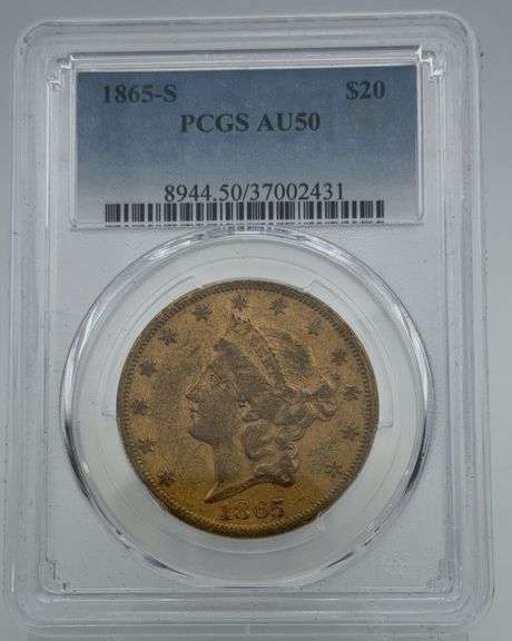 1865-S $20 Gold Liberty Double Eagle PCGS AU50 image