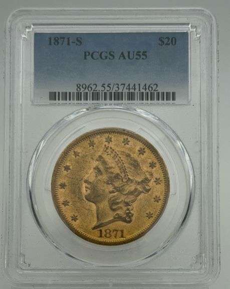 1871-S $20 Gold Liberty Double Eagle PCGS AU55 image