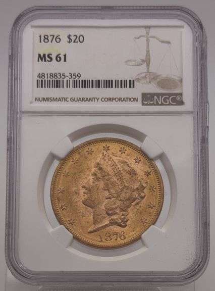 1876 $20 Twenty Dollar Liberty Gold Coin NGC MS61 image