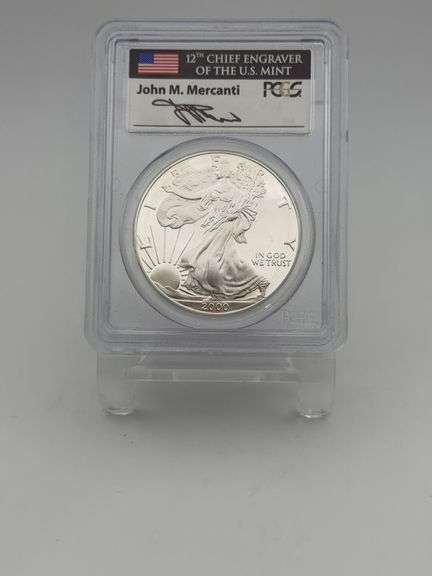 2000-P PCGS PR69DCAM Silver Eagle 12th Chief Engraver John M. Mercanti Autographed image