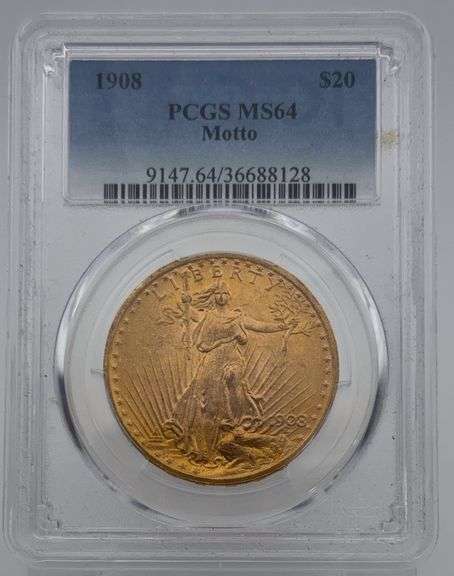 1908 $20 Liberty Gold Coin PCGS MS64 Motto image
