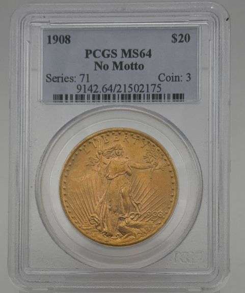 1908 $20 Liberty Gold Coin - PCGS MS64 No Motto image