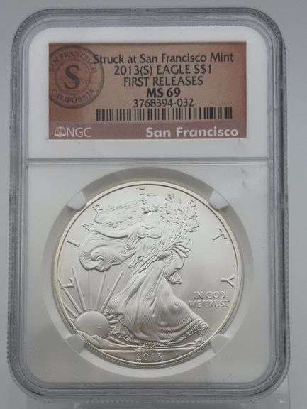 2013(S) American Eagle $1 Silver Coin, Struck at San Francisco Mint, NGC MS 69, First Releases image