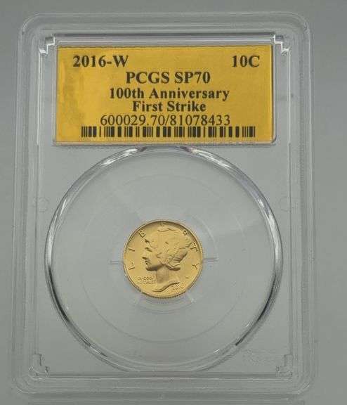 2016-W 1/10 OZ .9999 Gold Mercury Dime Centennial Series 10C SP 70 First Strike image