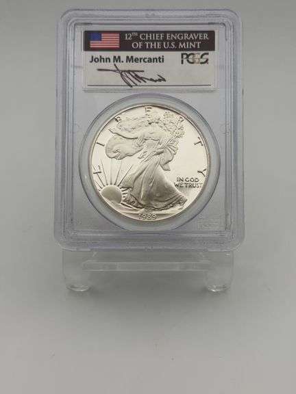 1989-S PCGS PR69DCAM Silver Eagle 12th Chief Engraver John M. Mercanti Autographed image