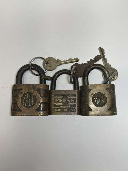 Lot of Three Old Padlocks: Yale and Reese with Keys image