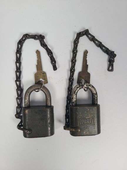 Pair of Hurd Padlocks with Keys and Chains image