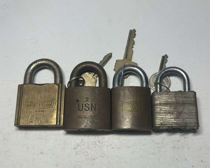 Lot of Four Padlocks including Craftsman, USN Magazine, and BEST image