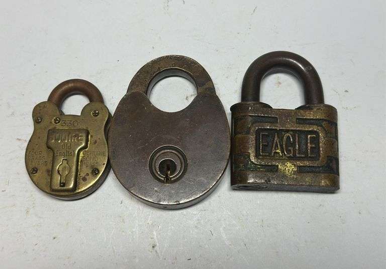 Lot of Three Old Padlocks - Empire, Eagle, No Markings image