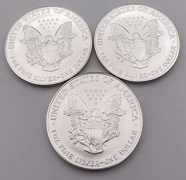 Lot of 3 Silver Eagle Walking Liberty 1oz Fine Silver Dollars BU