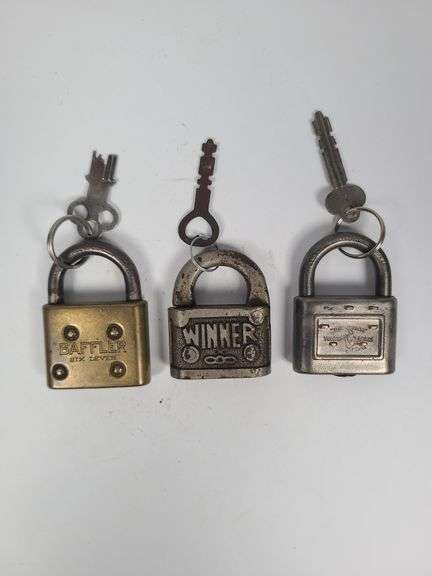 Collection of Three Padlocks with Keys: Baffler, Winner, and Vulcan Junior Locks image