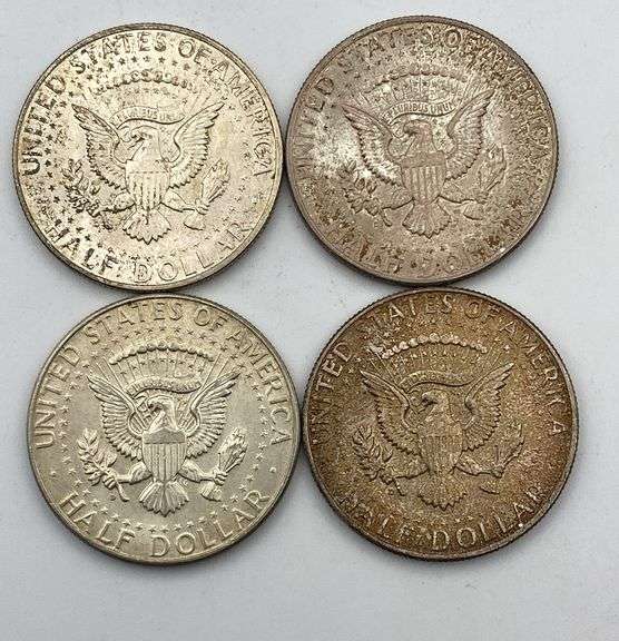 Lot of 4 1964-D 90% Silver Kennedy Half Dollars