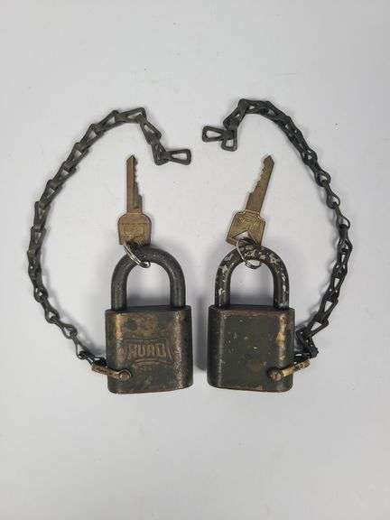 Pair of Hurd Padlocks with Keys and Chains image