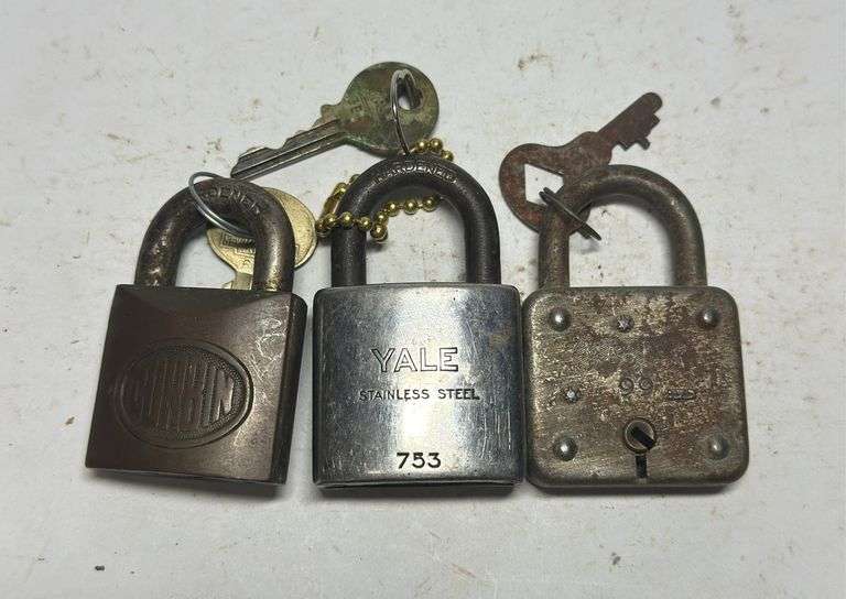 Collection of Three Corbin, Yale, and Milwaukee Padlocks with Keys image