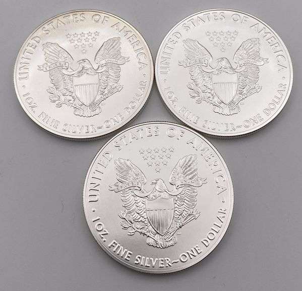 Lot of 3 Silver Eagle Walking Liberty 1oz Fine Silver Dollars BU