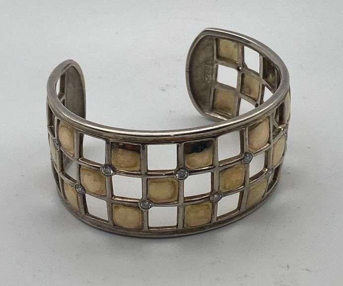 18K Gold & Sterling Silver Cuff Bracelet w/ Diamonds