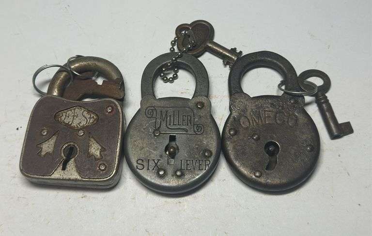 Group of 3 Padlocks - Miller Six Lever, Omega & Other image