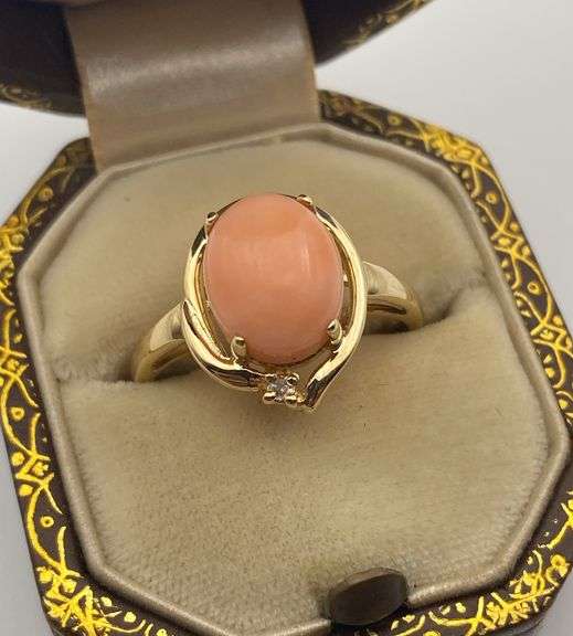 14K Diamond and Coral Ring image