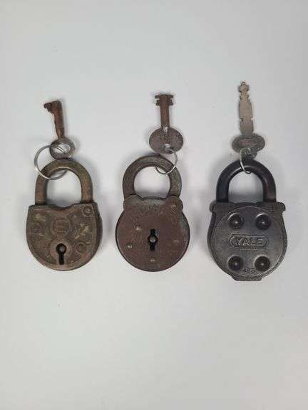 Group of Three Padlocks with Keys: Unknown Manufacturer, Master Lock and Yale image