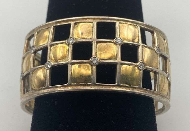 18K Gold & Sterling Silver Cuff Bracelet w/ Diamonds image