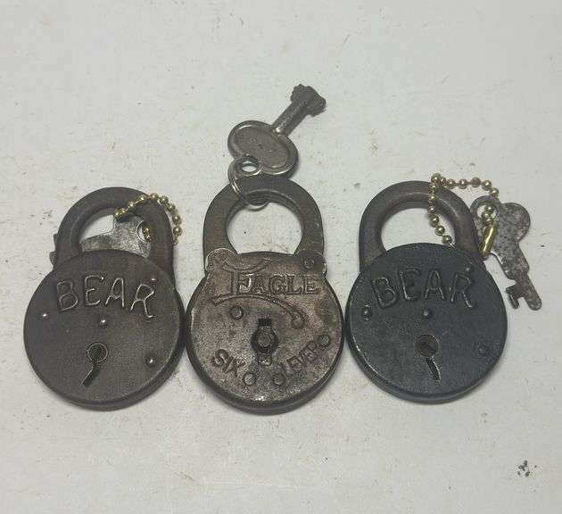 Group of Three Padlocks - "Bear" and "Eagle" - With Keys image