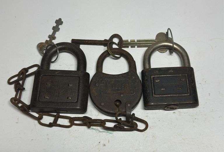 Lot of 3 Assorted Padlocks - Titan, Miller, and Unbranded image